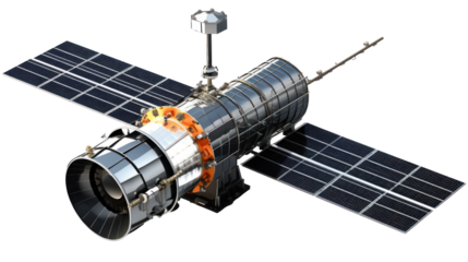  Satellite - Highly detailed modern communication satellite with solar panels on transparent background