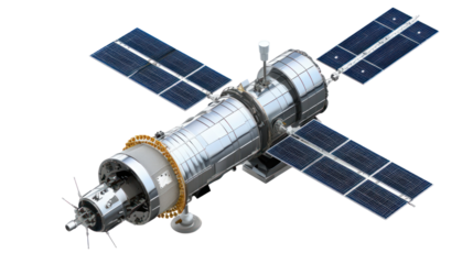  Satellite - Highly detailed modern communication satellite with solar panels on transparent background