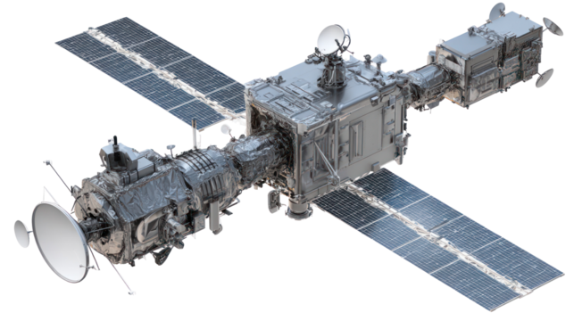  Satellite - Highly detailed modern communication satellite with solar panels on transparent background