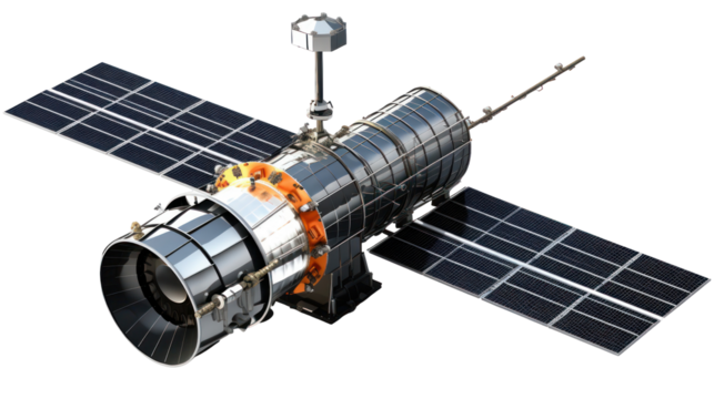  Satellite - Highly detailed modern communication satellite with solar panels on transparent background
