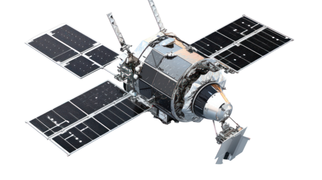  Satellite - Highly detailed modern communication satellite with solar panels on transparent background