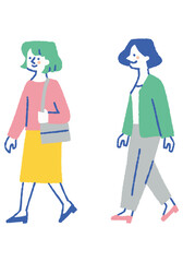 Female office workers walking in business district_Color
