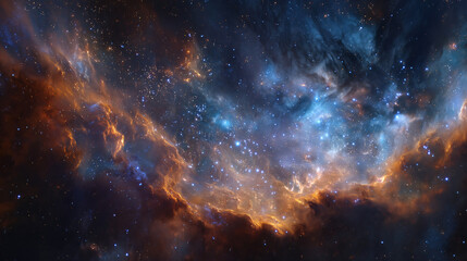 Orange and Blue Nebula in Starry Night Sky