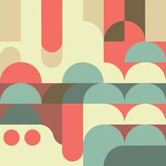 Fototapeta premium Geometric abstract composition with soft colors and playful semicircle shapes