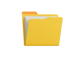 A yellow folder icon, symbolizing digital storage and organization, is shown isolated on transparent background