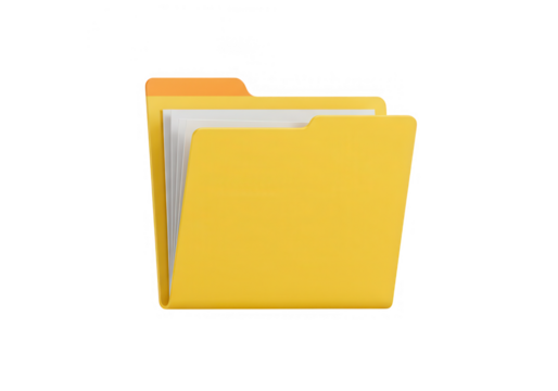 A yellow folder icon, symbolizing digital storage and organization, is shown isolated on transparent background - Powered by Adobe