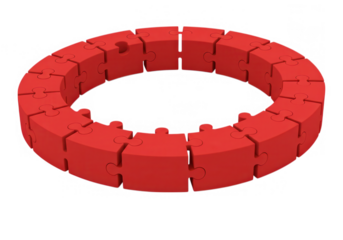 A red circular puzzle with one missing piece isolated on transparent background