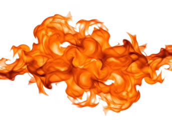 Fiery orange flames isolated on transparent background