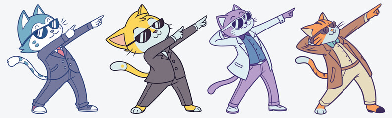 Cool cats in suits striking a dab pose. colorful funny animal vector.