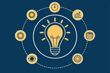 Lightbulb Icon with Skill Icons on Blue Background