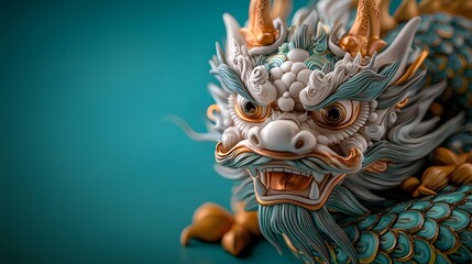 Obraz premium Closeup of an intricately decorated dragon boat head a prominent feature during traditional Chinese cultural festivals like the Dragon Boat Festival