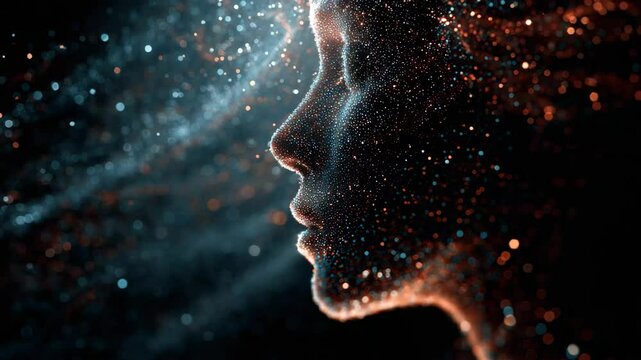 Starry Mind's Embrace: A silhouette profile emerges from a cosmos of radiant stardust, merging the tangible world with the boundless expanse of imagination and thought. 