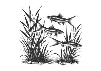 Minnow Fish Engraved Hand Drawn Natural Illustration Vector Isolated by AZ for Books, Arts, Design and Decoration Graphic Asset