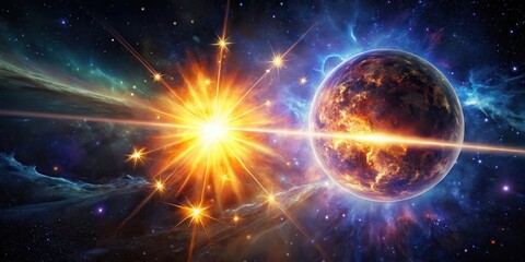 Fototapeta premium Cosmic Event A Celestial Body Undergoes Intense Energy Burst in a Starry Expanse