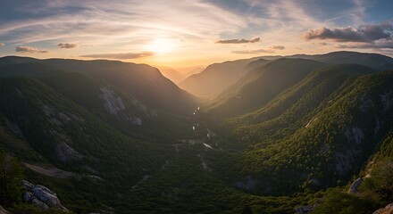 Majestic Sunset over a Deep Mountain Valley Landscape Photography