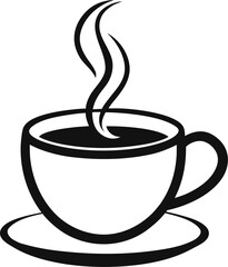 Clean line art of a steaming coffee cup (top view) with white background.