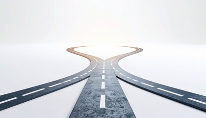 A road splits into two paths isolated on a white background