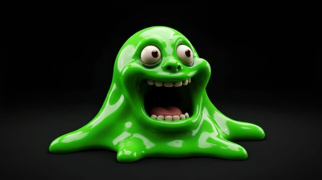 Animated green slime character expressing different emotions in a seamless video loop rendering