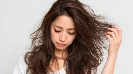 髪の毛の絡まりに困る女性