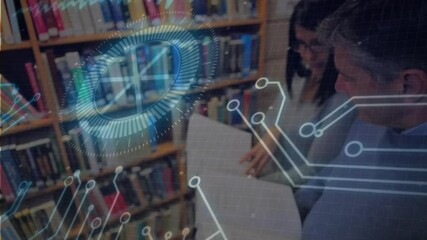 Researchers flipping binder page and activating floating AR chart while completing research review - Powered by Adobe