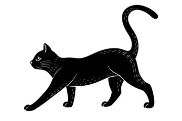 Black cat walking with tail up and white details animal feline