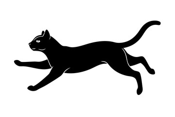 Black cat leaping forward silhouette with white outline cat silhouette leaping cat