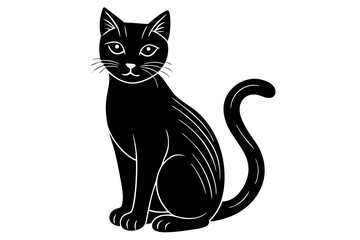 Black cat sitting vector illustration with white outlines on white background sitting cat feline