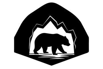 Black bear walking inside a cave entrance with jagged mountain peaks vector