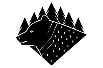Black bear head profile with geometric pine trees and rain drops animal wildlife