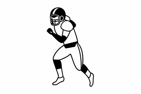 Black and white illustration of an American football player running with a dynamic pose on a white background
