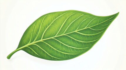 A vibrant green leaf is illustrated against a clean white backdrop