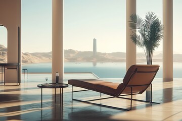 Fototapeta premium Modern, minimalist lounge by a lake