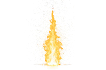 Vertical explosion of fire rising upward, isolated on a transparent background.