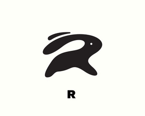 simple abstract R initial rabbit stand logo icon symbol design template illustration inspiration
