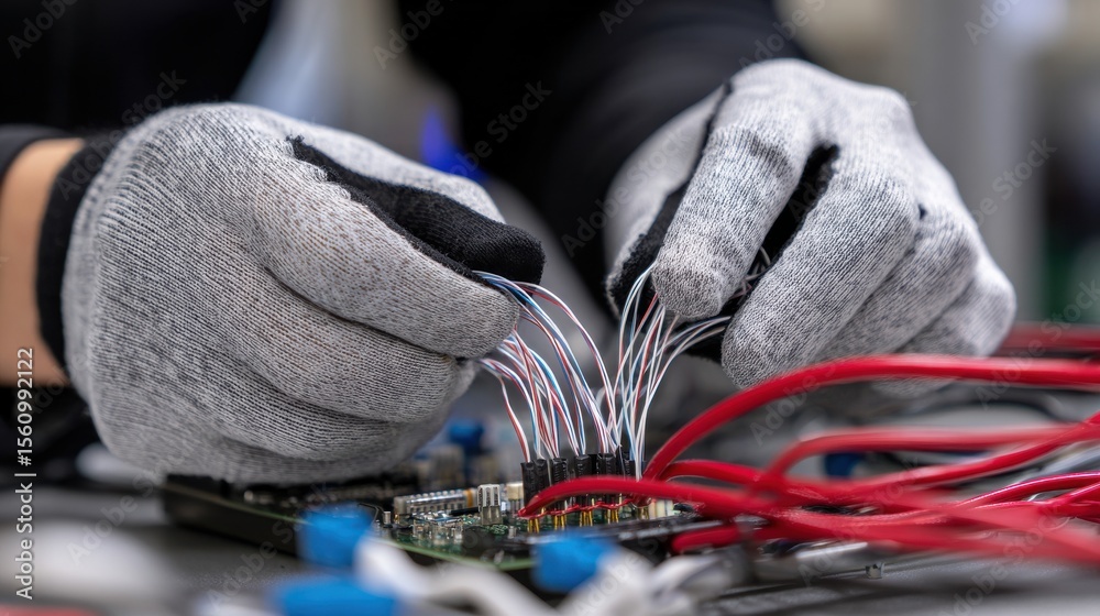 Aufkleber A person is working on a circuit board with a pair of gloves on