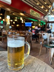 Beer at a pub in Macedonia while traveling
