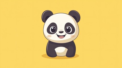 A Friendly Adorable Panda Bear Cartoon Smiling Happily On Yellow