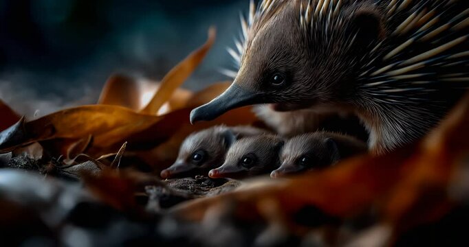 Echidna Deposits Puggle in Burrow