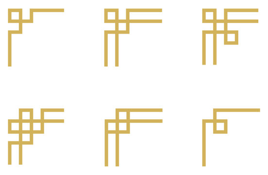 Traditional Gold Line Art Corner Pattern Vector Set for Decorative Borders and Frames, Minimal Editable Geometric Style
