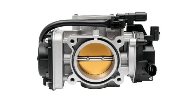 Detailed image of a modern car throttle body, essential for engine performance.