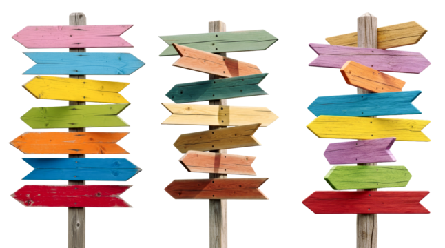 Colorful Directional Road Signposts