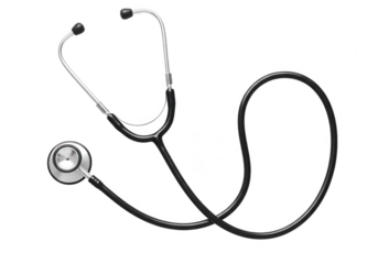 A black and silver stethoscope, a medical instrument for healthcare, isolated on transparent background