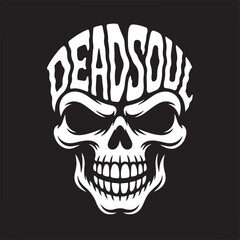 DEADSOUL Skull Typography—Spooky Horror Text Design in White on Black