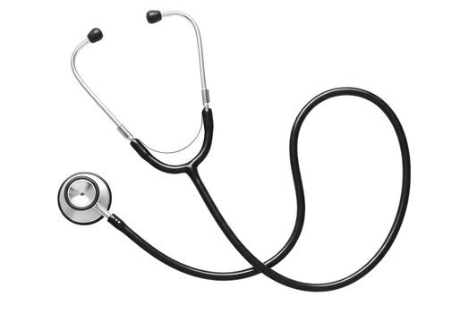 A black and silver stethoscope, a medical instrument for healthcare, isolated on transparent background