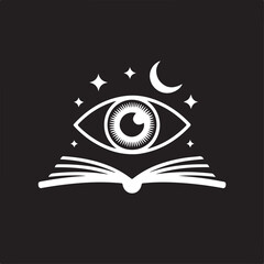 Sleepless Historian Minimalist Eye and Book Logo – White Line Art on Black