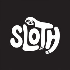 “Sloth” Word Silhouette Logo – Clever Text Shaped Like a Sloth in White on Black © Nuwan
