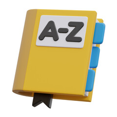 3d dictionary language icon with bookmark. Vocabulary translation learning book 