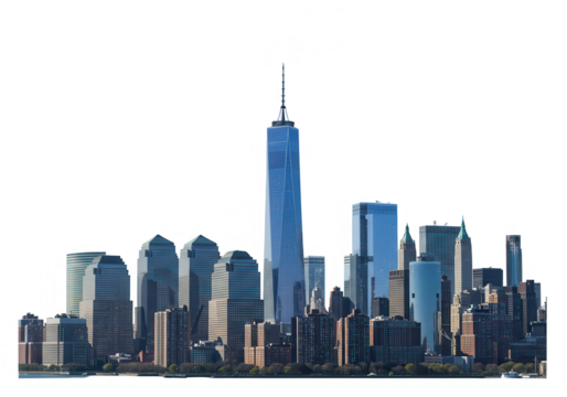 A stunning view of the new york city skyline, featuring iconic skyscrapers, isolated on transparent background