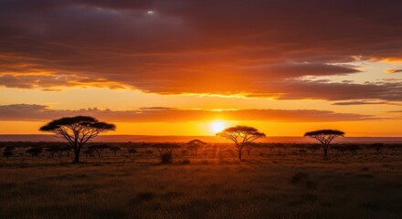 African Savanna Sunset with Acacia Trees