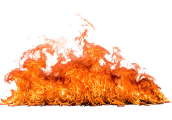 A vibrant display of orange and yellow flames burning intensely, isolated on transparent background